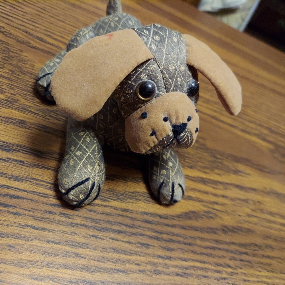 Puppy Paperweight Doorstop Named Bones Dog Brocade Suede Ears UK Dora Designs - Picture 3 of 9